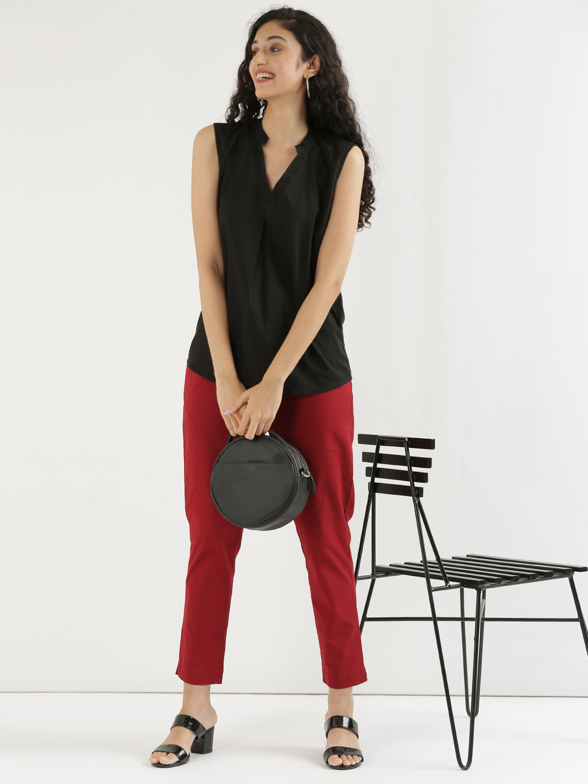 Women Regular Fit Black Pure Cotton Trousers