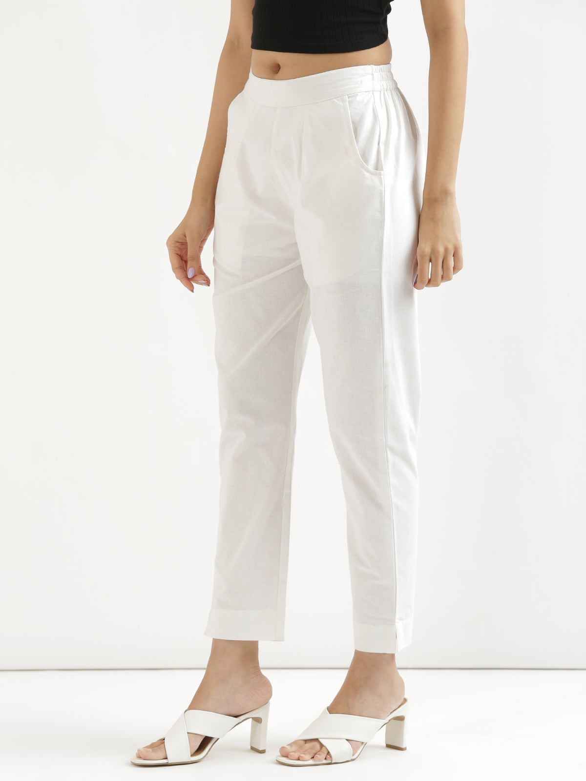 Women Regular Fit Black Pure Cotton Trousers