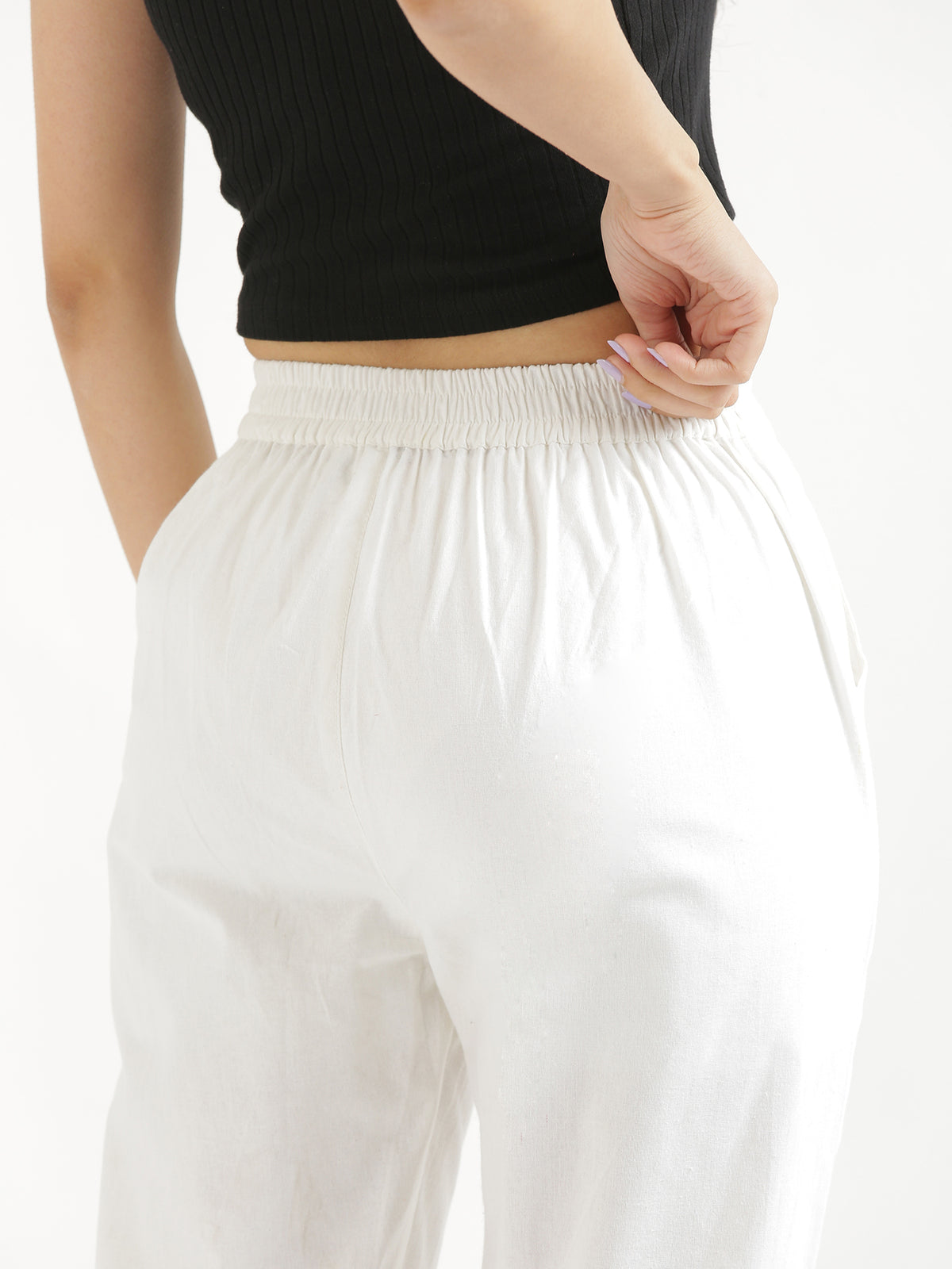 Women Regular Fit Black Pure Cotton Trousers