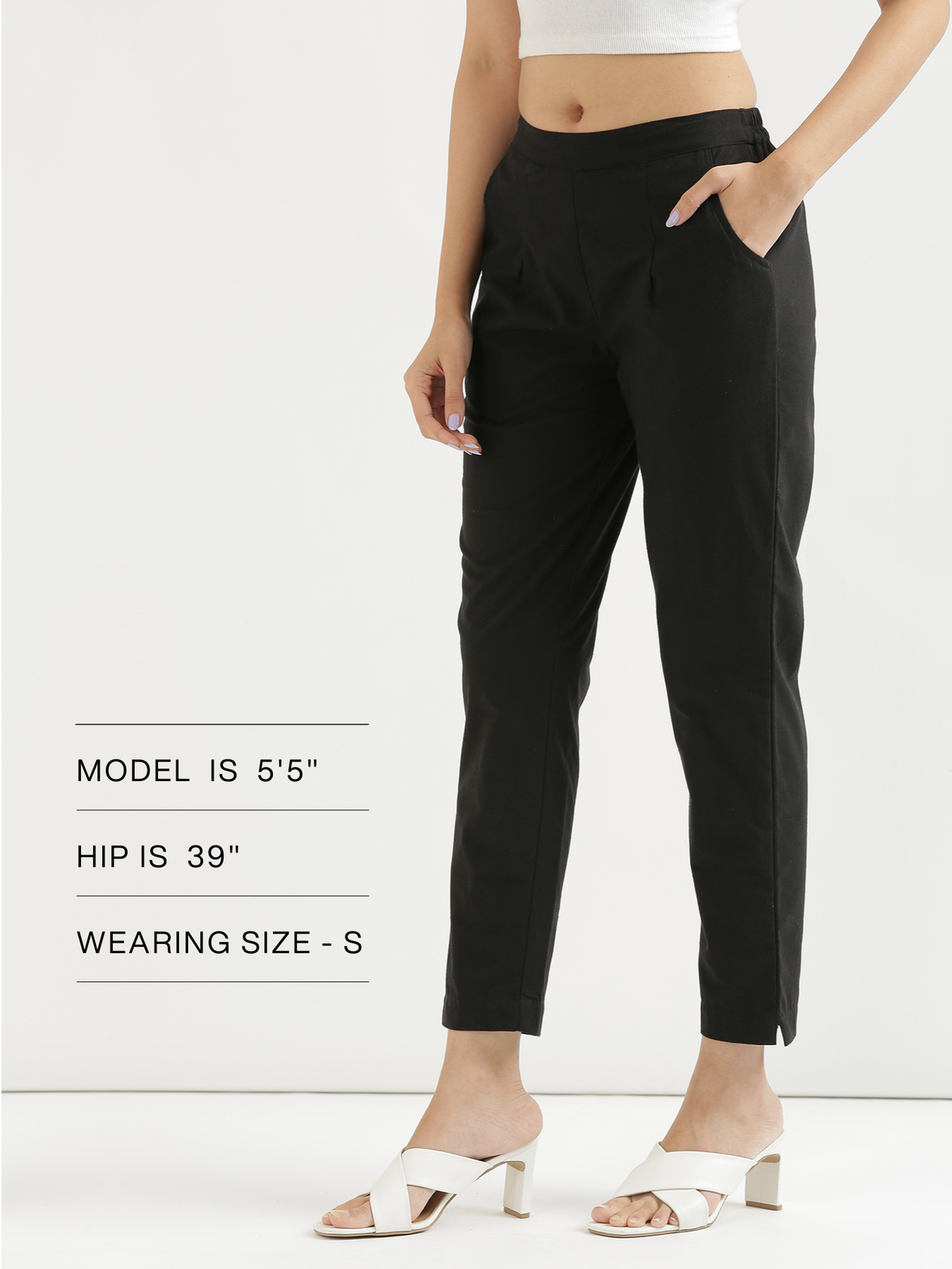 Women Regular Fit Black Pure Cotton Trousers