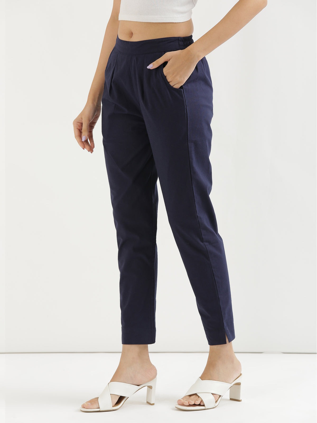 Women Regular Fit Black Pure Cotton Trousers