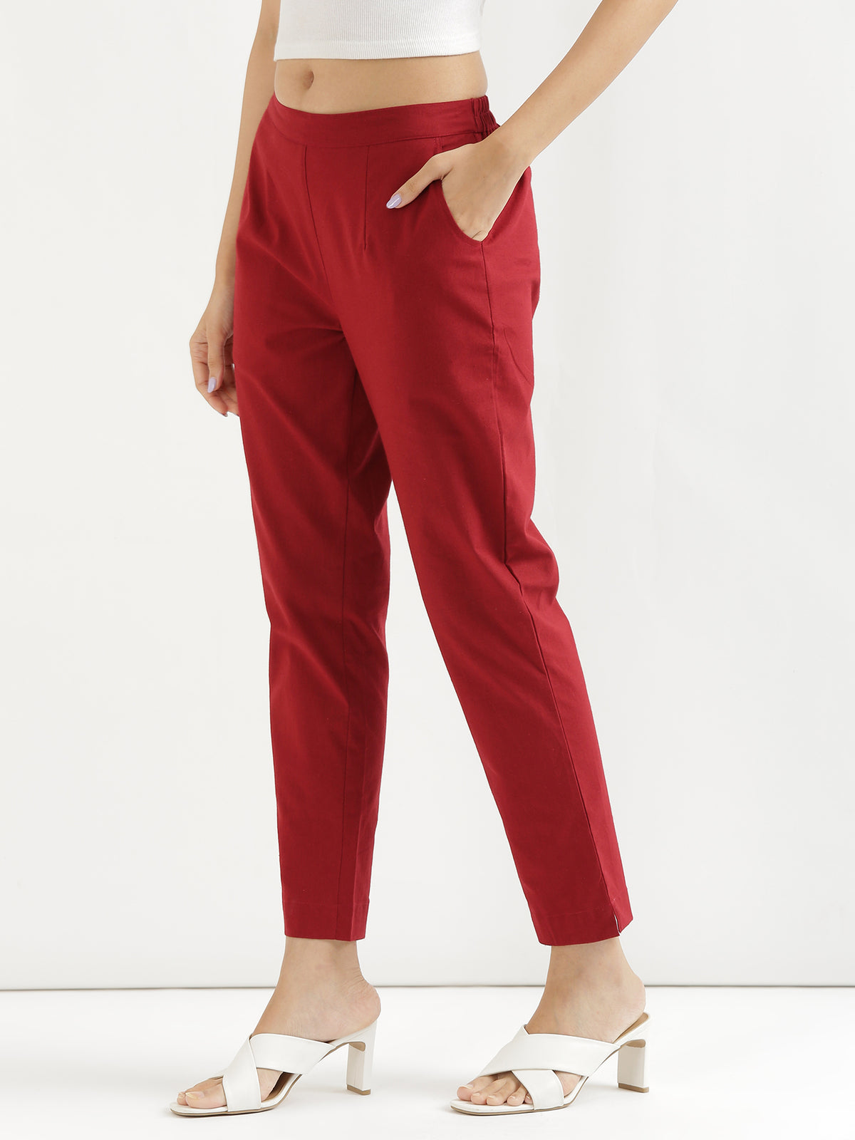Women Regular Fit Black Pure Cotton Trousers