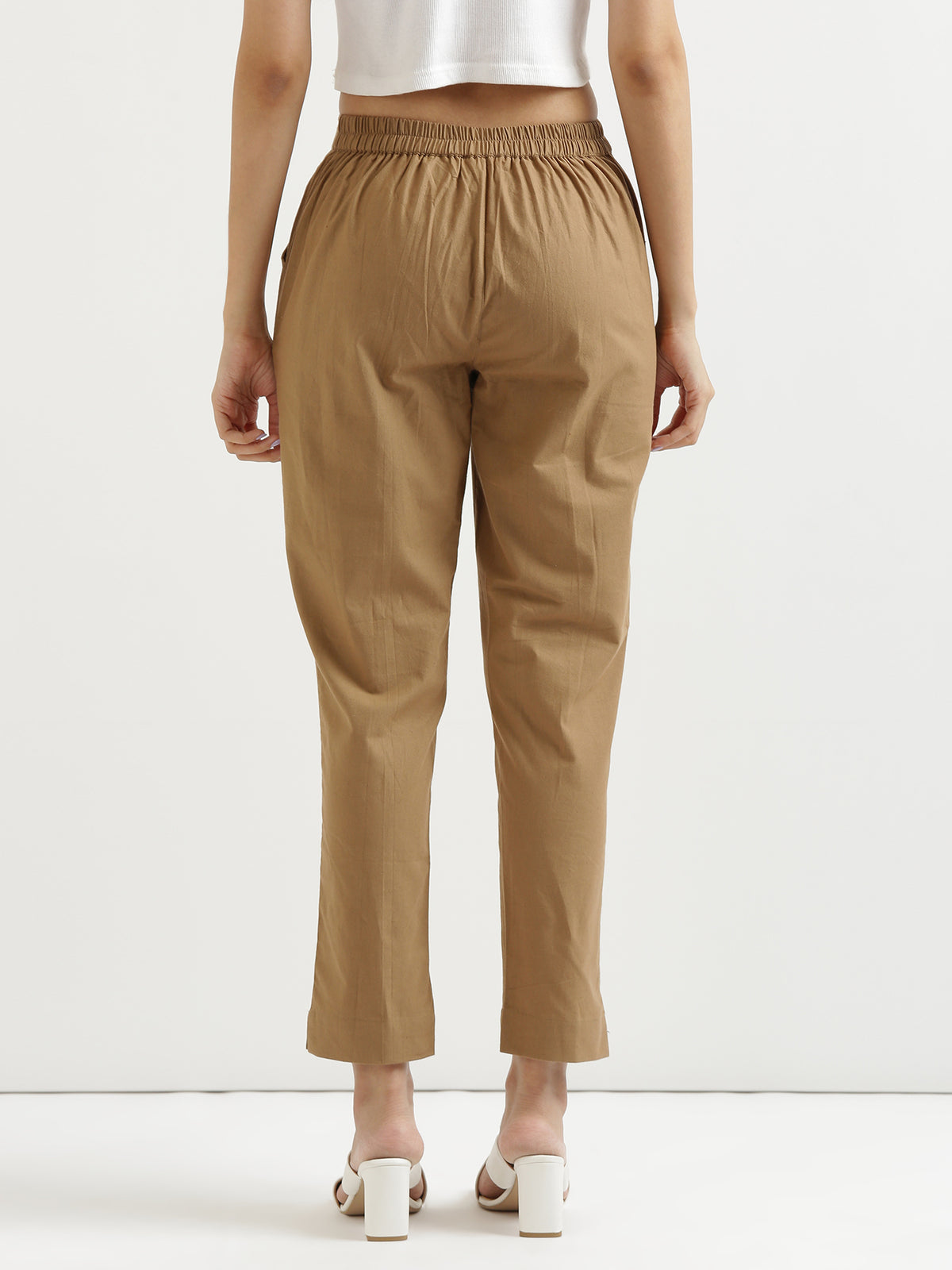 Women Regular Fit Black Pure Cotton Trousers