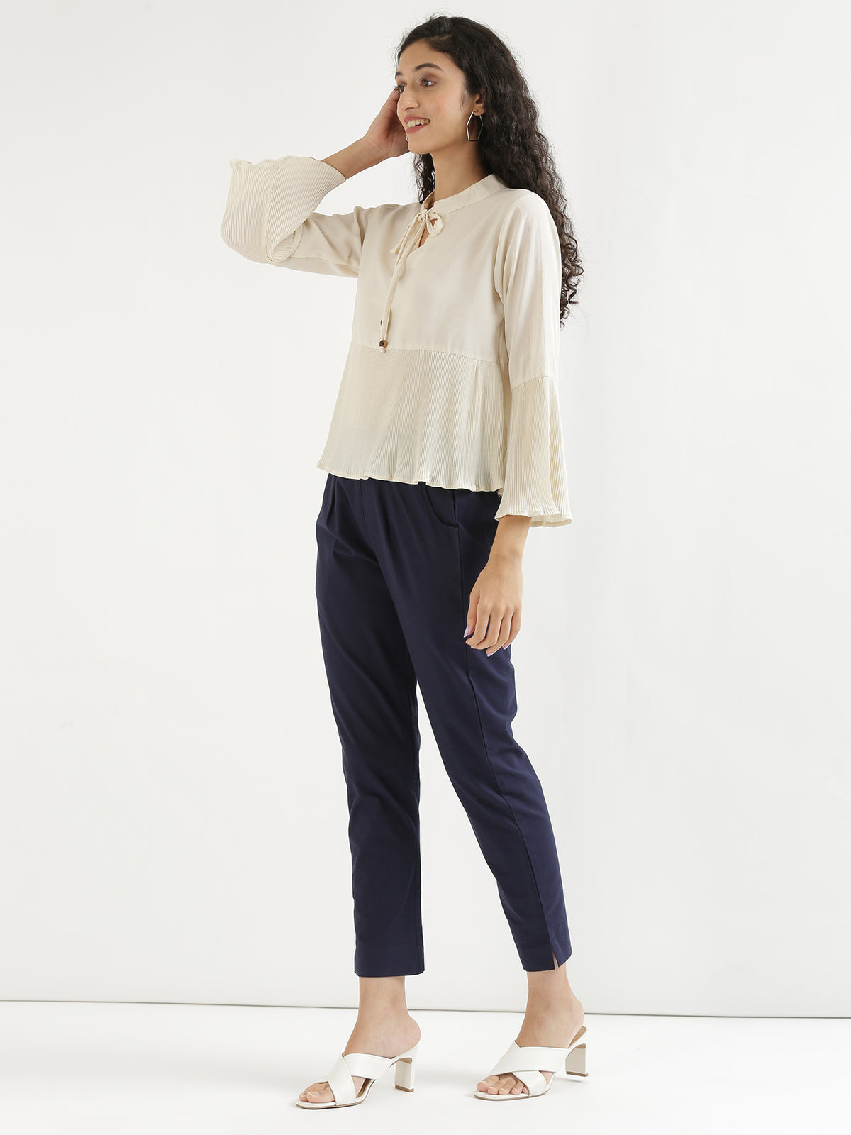 Women Regular Fit Black Pure Cotton Trousers
