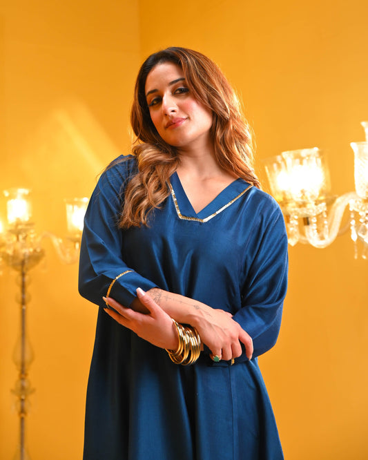 Festive Navy Blue Rayon Kurta Set with Sequin Work | Elegant Women’s Ethnic Wear