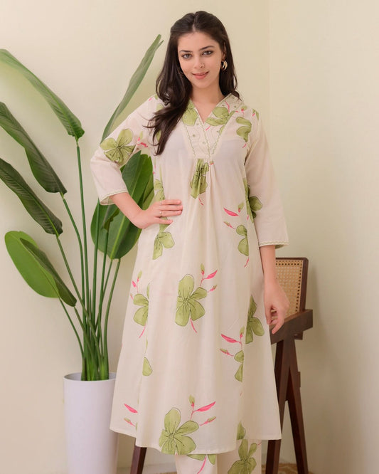 Rayon Kurta Palazzo Set | Floral Printed A-Line Kurti with Pants | Summer Ethnic Wear | Comfortable Two Piece Outfit for Women