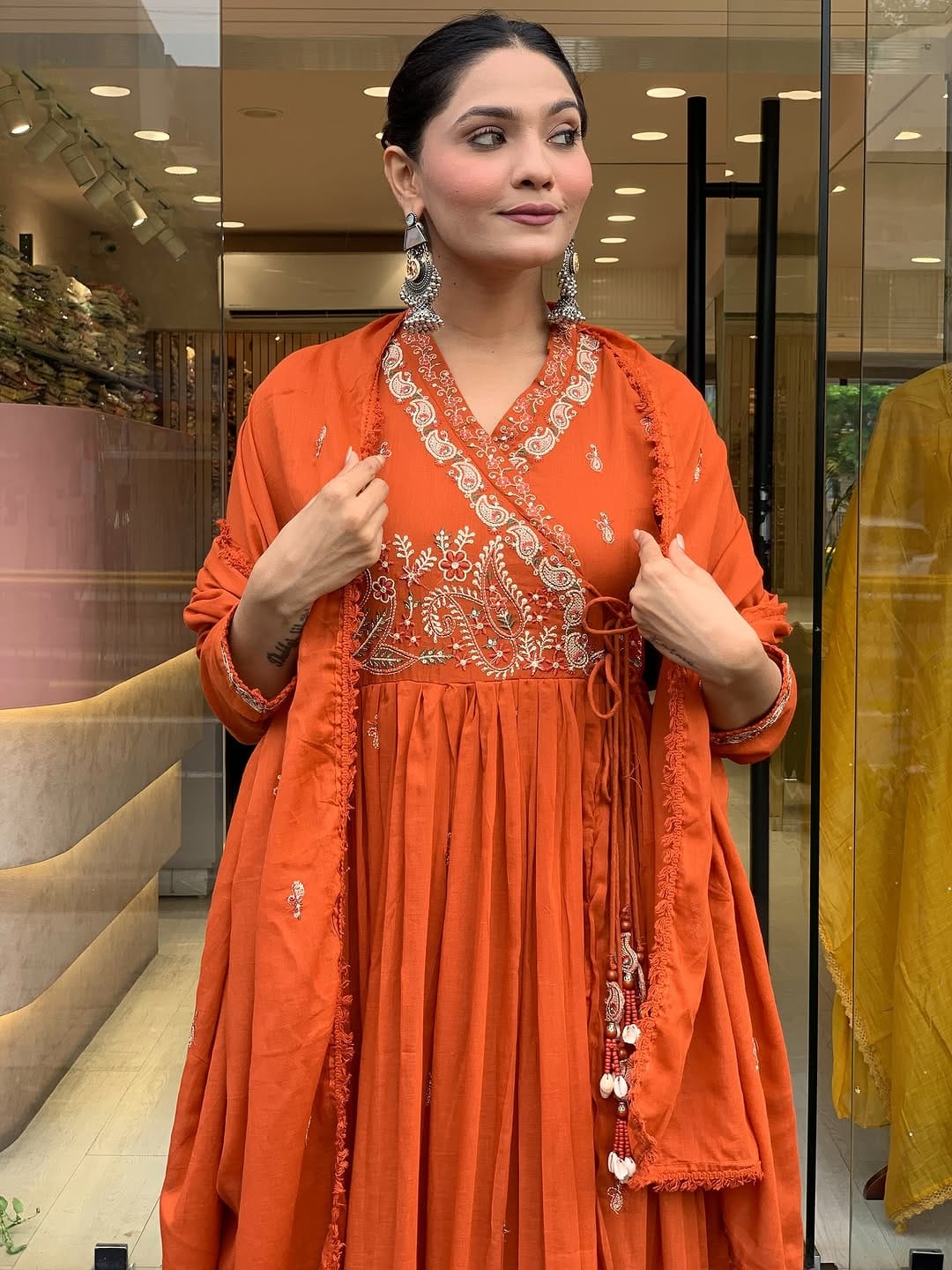 Karwachauth Special – Premium Angrakha Kurti Pant Dupatta Set