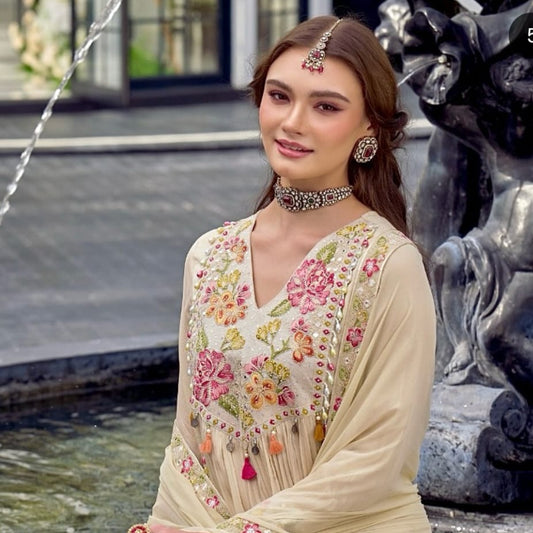 COTTON LONG A-LINE STYLE FULL FLAIR PARTY WEAR DUPATTA SET