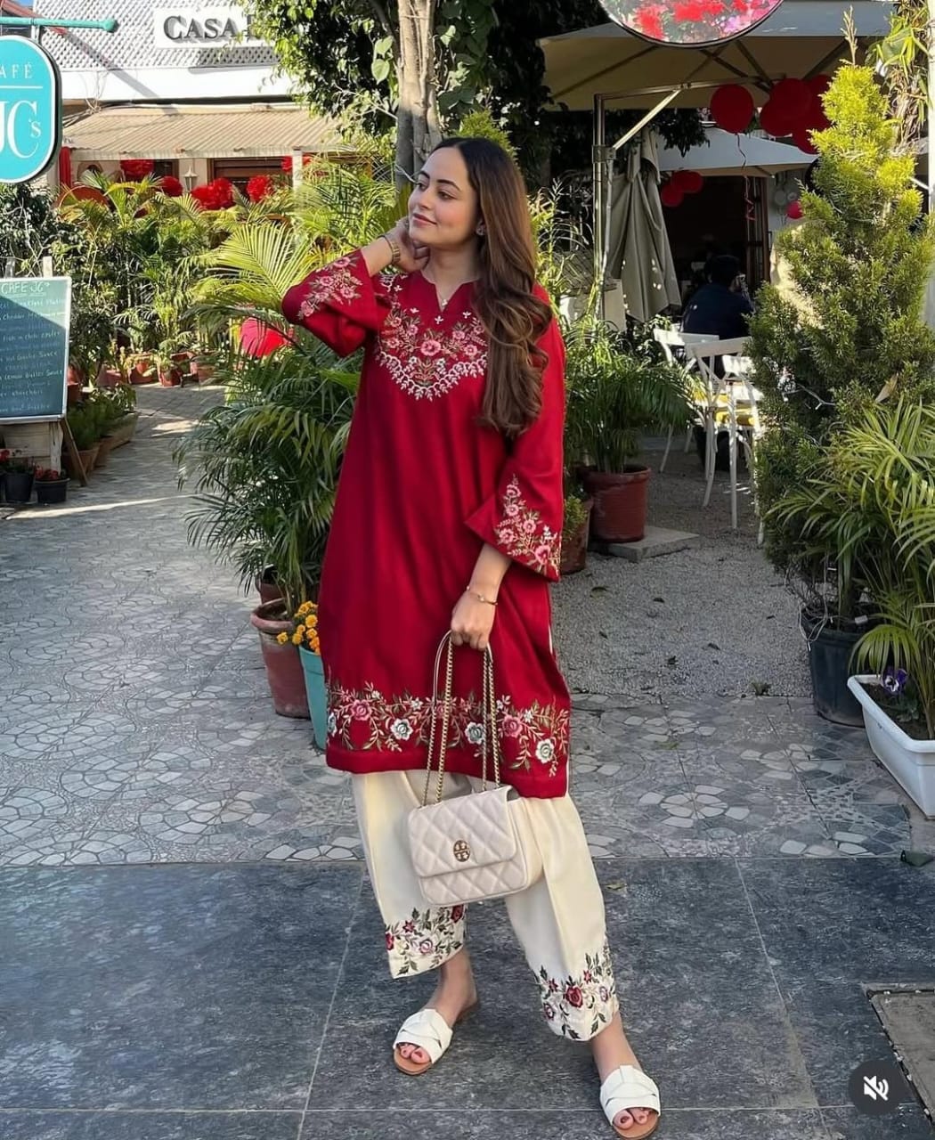 Red Embroidered Co-ord Set |