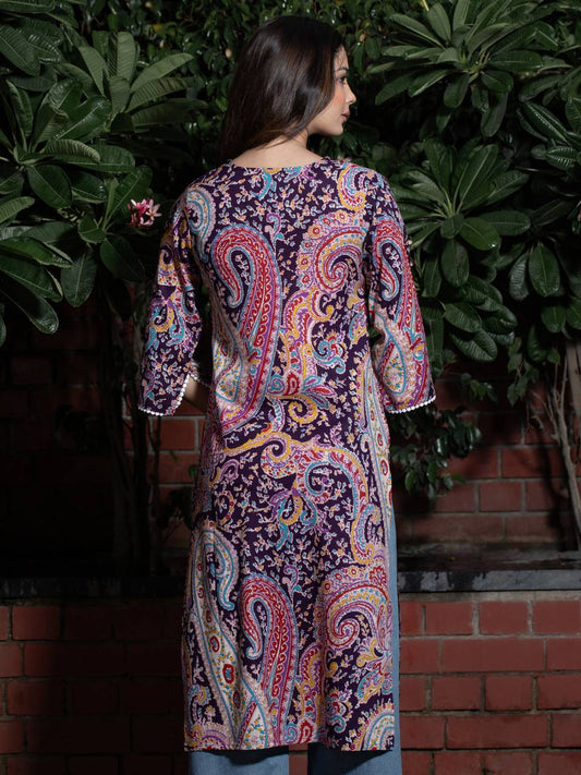 Women Self Design Cotton Pure Pakistani Long Kurta (Purple)