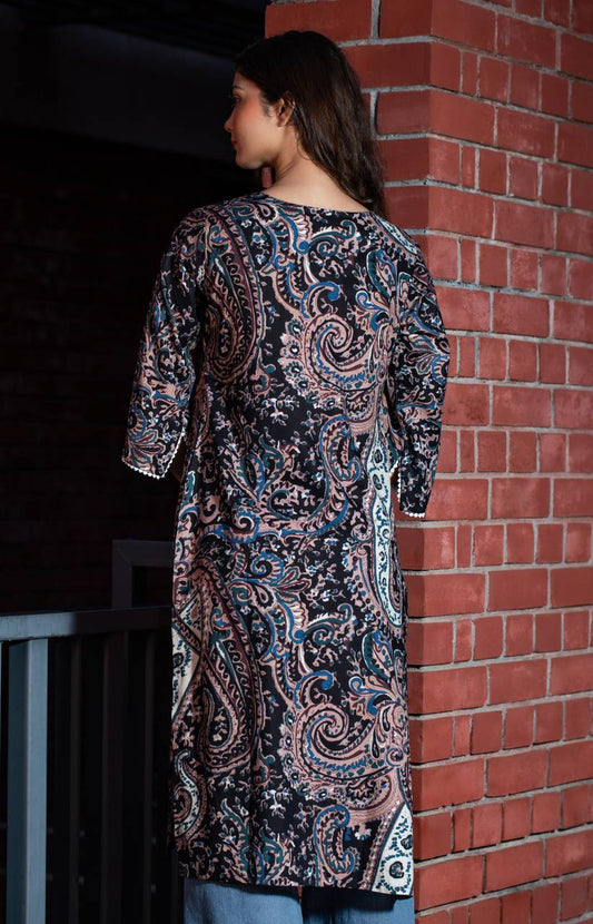 Women Self Design Cotton Pure Pakistani Long Kurta (Dark Green)