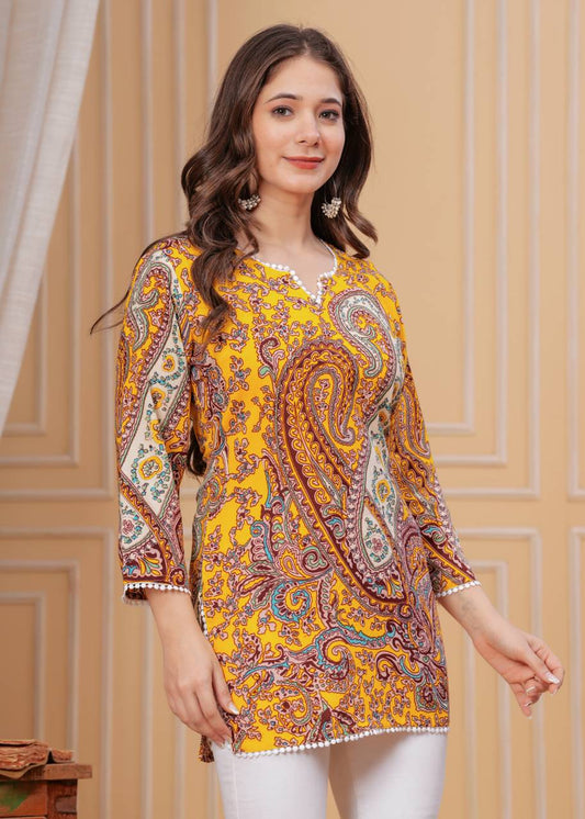 Women Floral Print Yellow Pure Cotton Straight Kurta