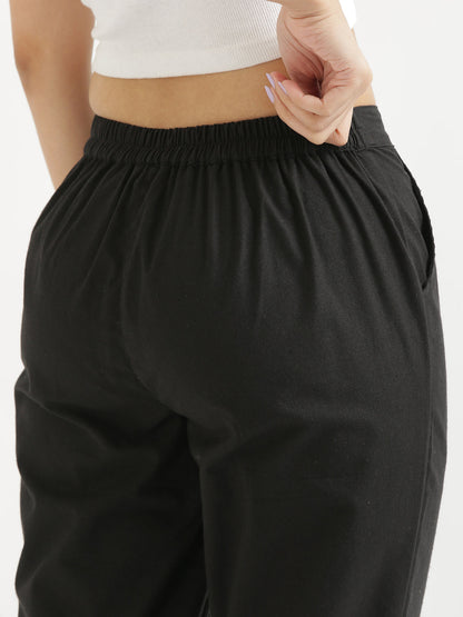 Women Regular Fit Black Pure Cotton Trousers