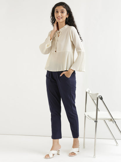 Women Regular Fit Black Pure Cotton Trousers