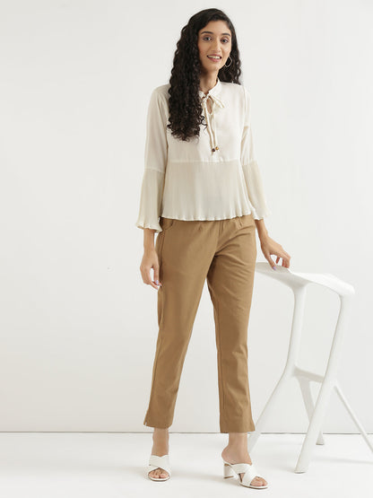 Women Regular Fit Black Pure Cotton Trousers