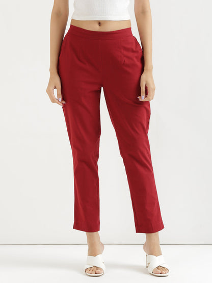 Women Regular Fit Black Pure Cotton Trousers