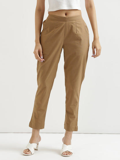 Women Regular Fit Black Pure Cotton Trousers