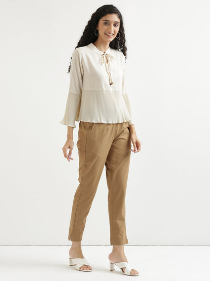 Women Regular Fit Black Pure Cotton Trousers