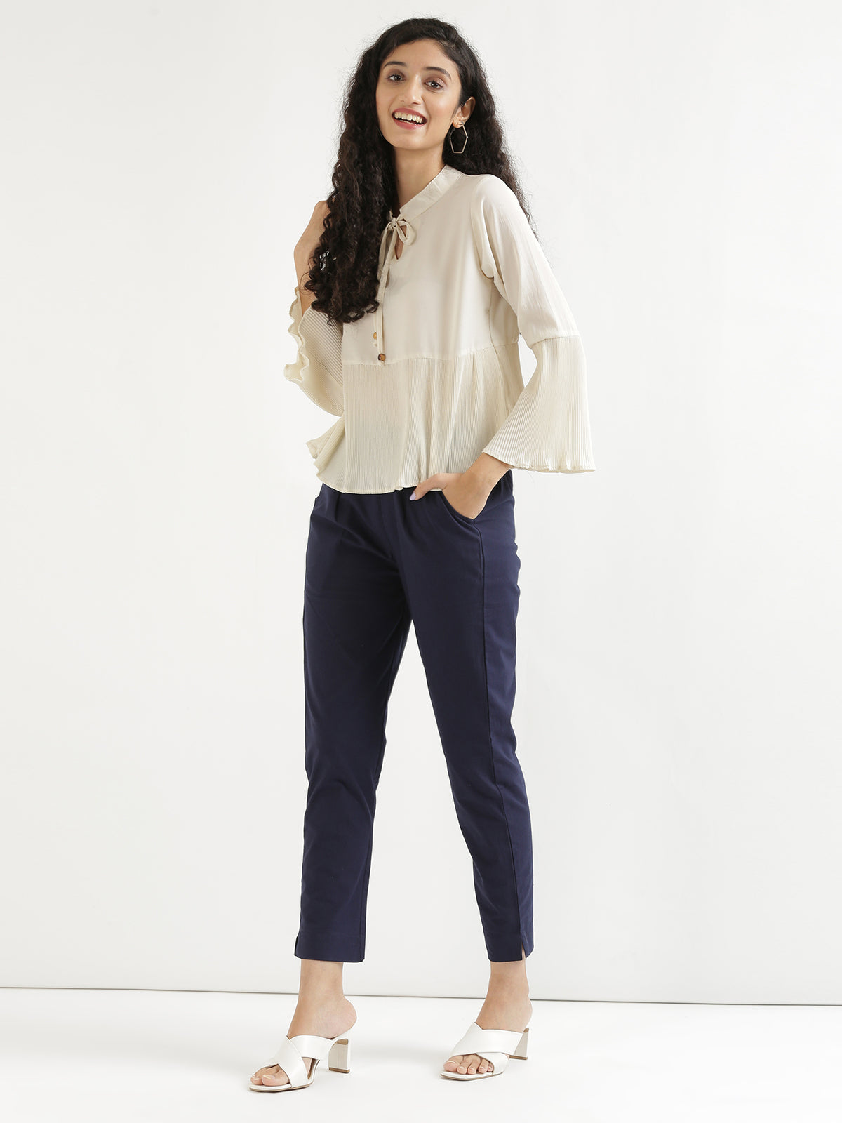 Women Regular Fit Black Pure Cotton Trousers