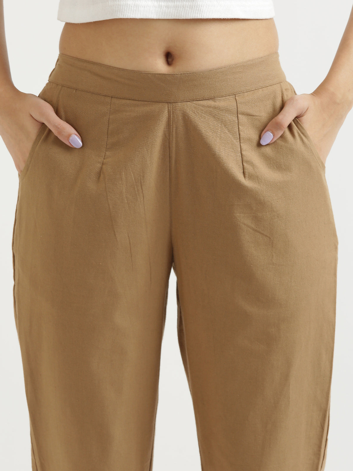 Women Regular Fit Black Pure Cotton Trousers
