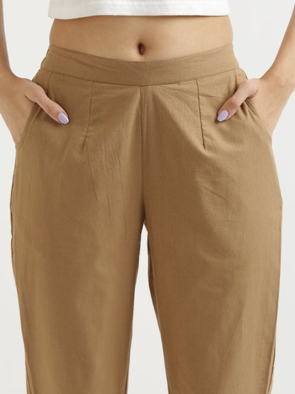 Women Regular Fit Black Pure Cotton Trousers