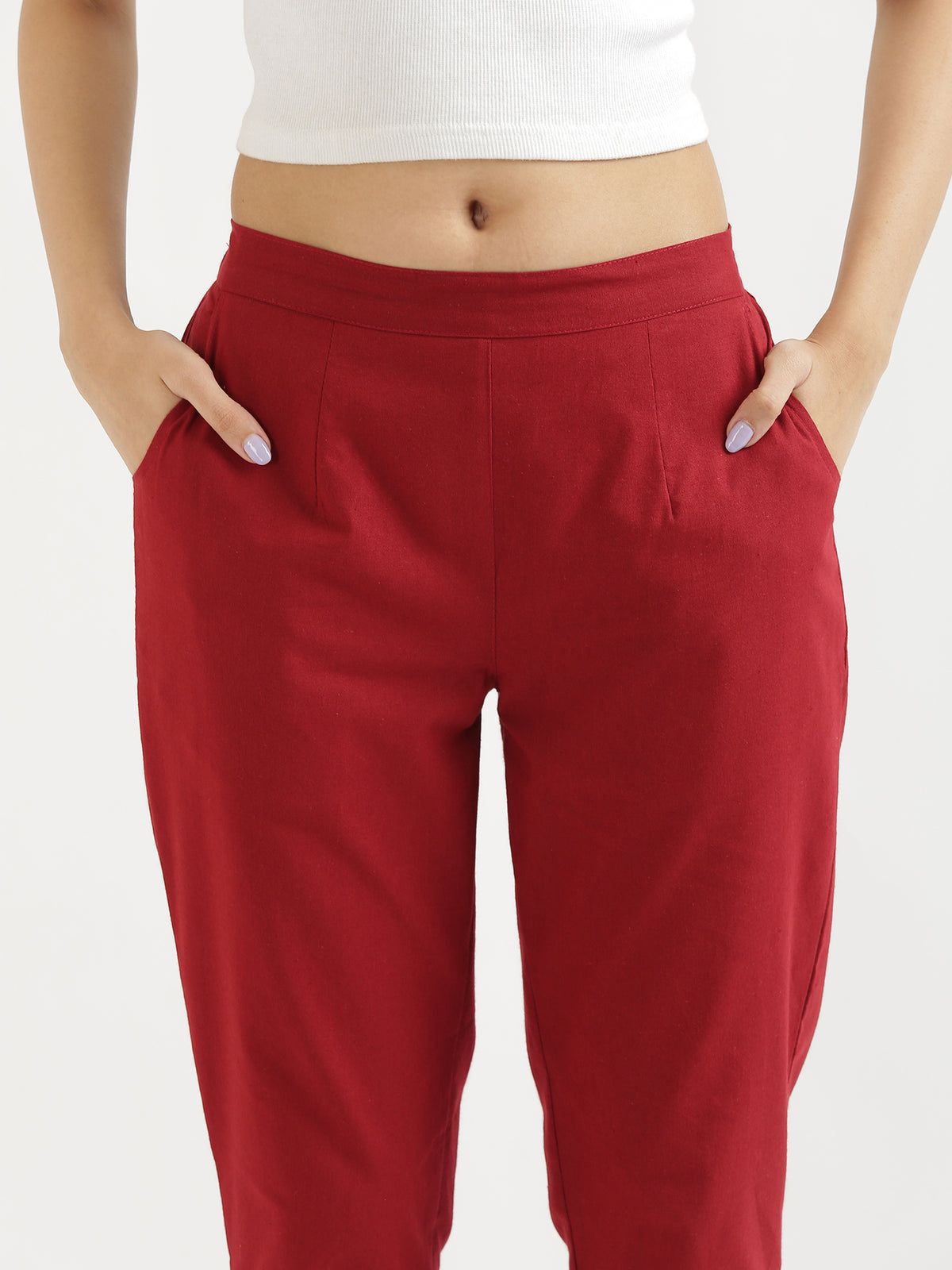 Women Regular Fit Black Pure Cotton Trousers