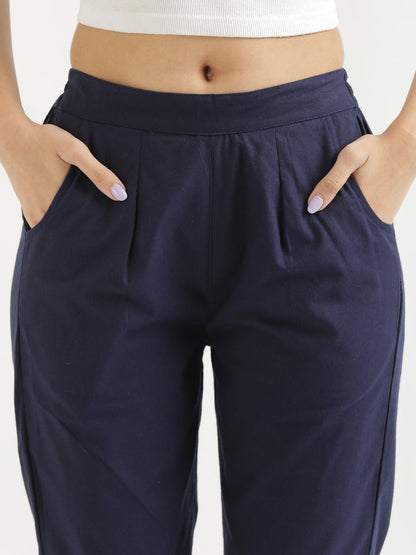 Women Regular Fit Black Pure Cotton Trousers