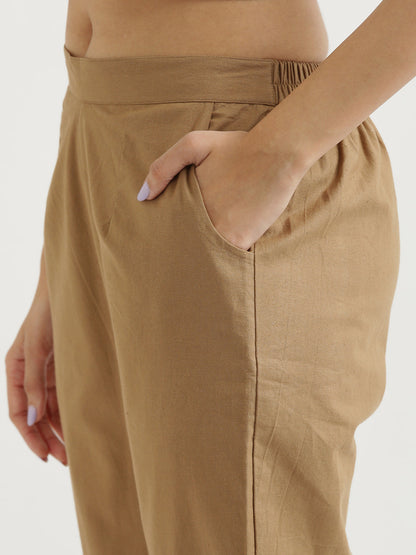 Women Regular Fit Black Pure Cotton Trousers