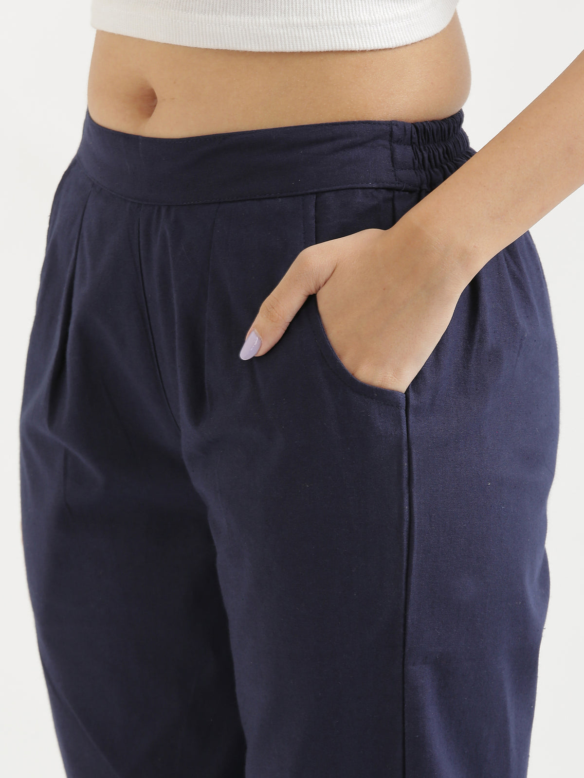 Women Regular Fit Black Pure Cotton Trousers