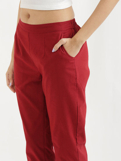 Women Regular Fit Black Pure Cotton Trousers