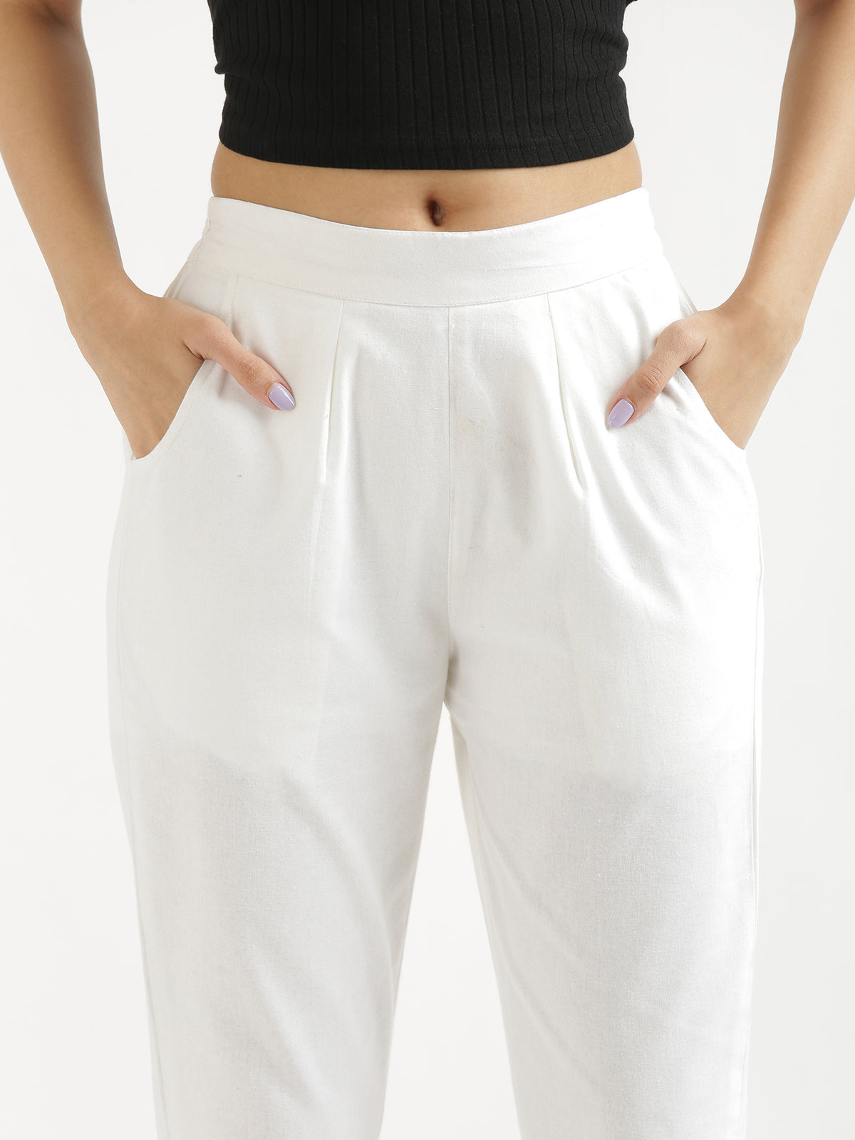 Women Regular Fit Black Pure Cotton Trousers