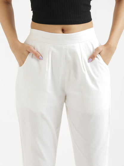 Women Regular Fit Black Pure Cotton Trousers