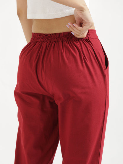 Women Regular Fit Black Pure Cotton Trousers