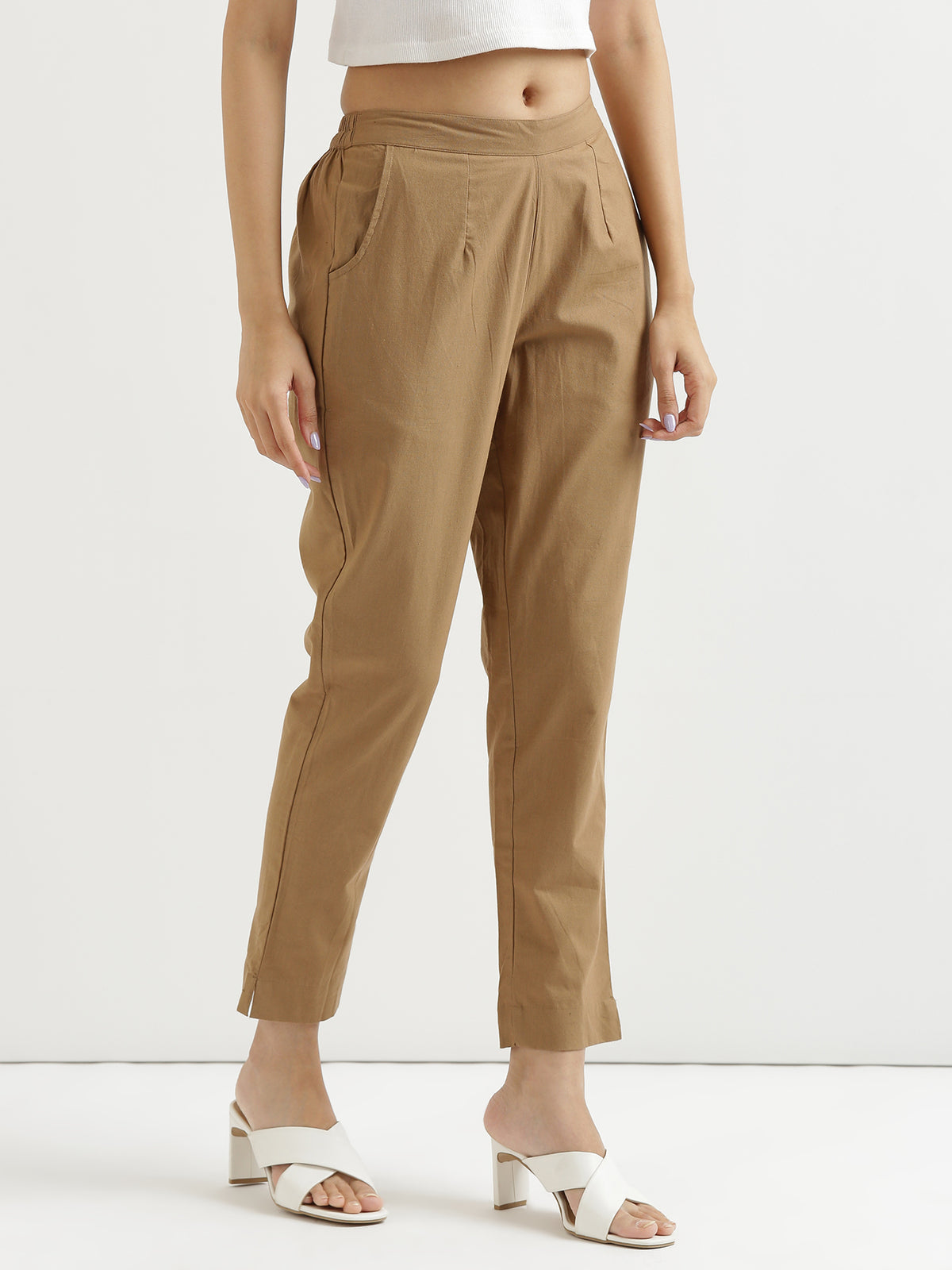 Women Regular Fit Black Pure Cotton Trousers