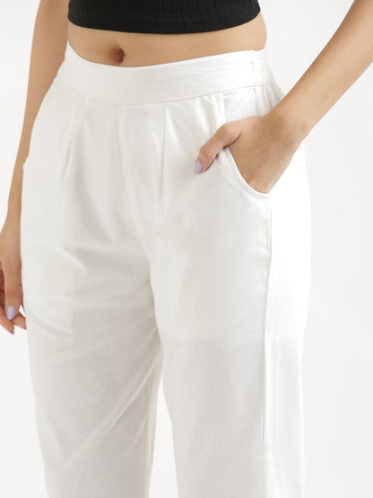 Women Regular Fit Black Pure Cotton Trousers