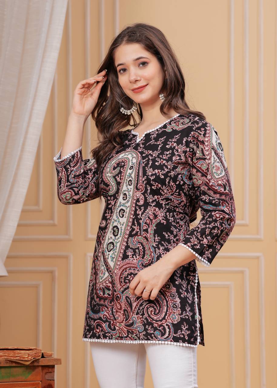 Women Floral Print Dark Green Pure Cotton Straight Kurta