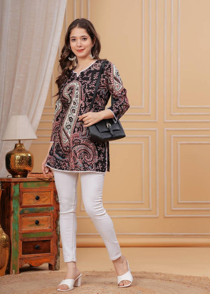 Women Floral Print Dark Green Pure Cotton Straight Kurta