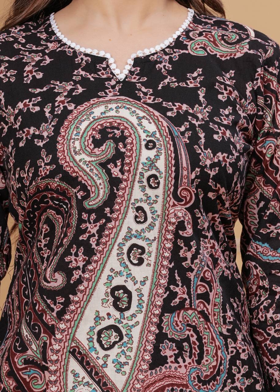 Women Floral Print Dark Green Pure Cotton Straight Kurta