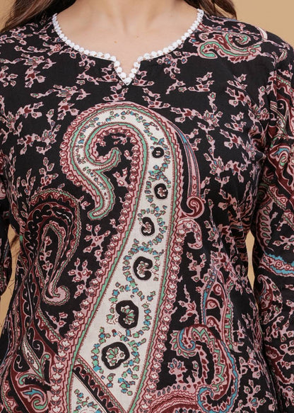 Women Floral Print Dark Green Pure Cotton Straight Kurta