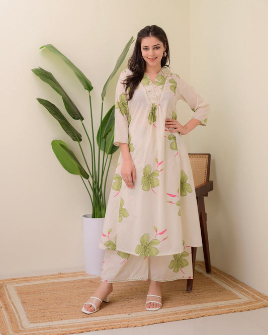 Rayon Kurta Palazzo Set | Floral Printed A-Line Kurti with Pants | Summer Ethnic Wear | Comfortable Two Piece Outfit for Women