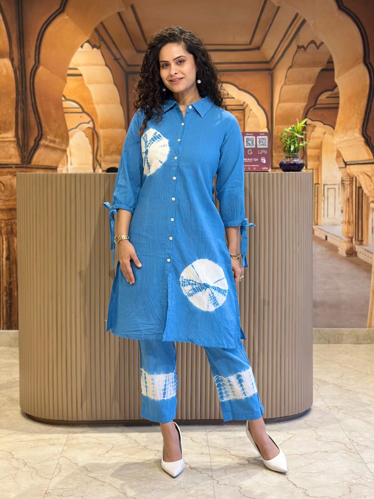 Blue Tie Dye Cotton Kurta Pant Set | Handmade Summer Co-ord Set | Designer Ethnic Outfit | Plus Size Kurti Set