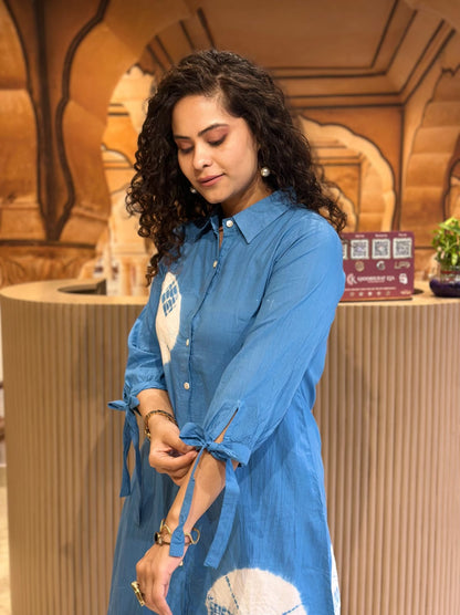 Blue Tie Dye Cotton Kurta Pant Set | Handmade Summer Co-ord Set | Designer Ethnic Outfit | Plus Size Kurti Set
