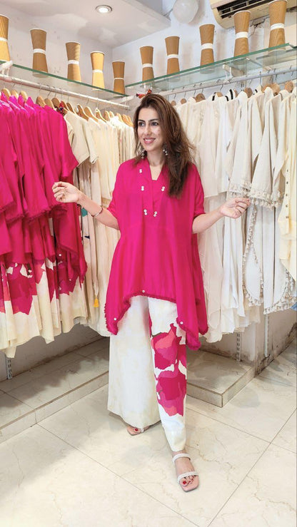 Handmade Cotton Co-ord Set for Women | Loose Fit Kaftan Top with Wide Leg Palazzo Pants | Summer Travel & Work Outfit