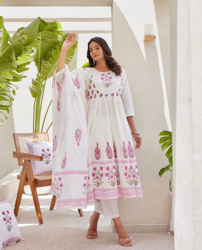 Handmade Cotton Kurta Pant Dupatta Set | Jaipur Floral Print Suit | Women’s 3 Piece Ethnic Outfit