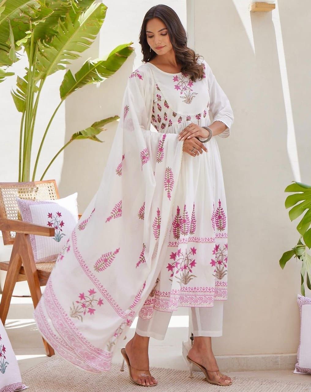 Handmade Cotton Kurta Pant Dupatta Set | Jaipur Floral Print Suit | Women’s 3 Piece Ethnic Outfit