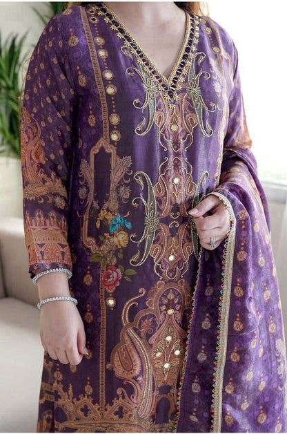 Multicoloured 3-Piece Suit Set in Satin with Heavy Work & Dupatta