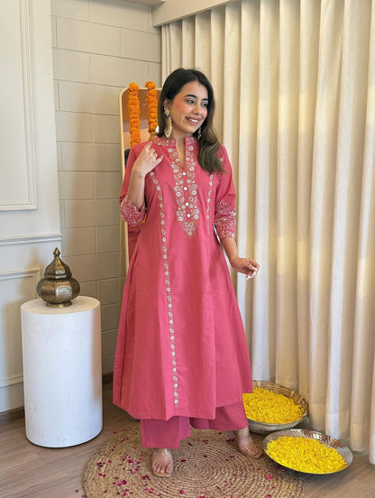 Classy & Chic – Pure Cotton Collared Kurta Pant Set (With Pocket)