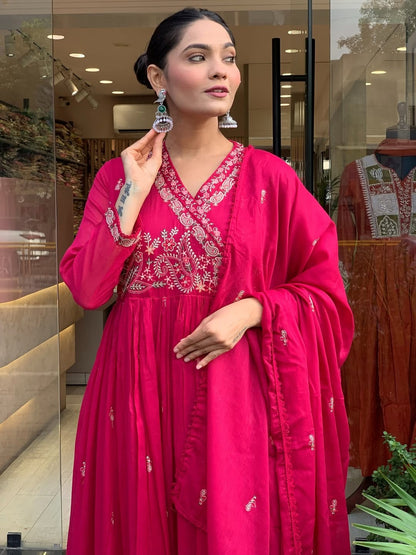 Karwachauth Special – Premium Angrakha Kurti Pant Dupatta Set