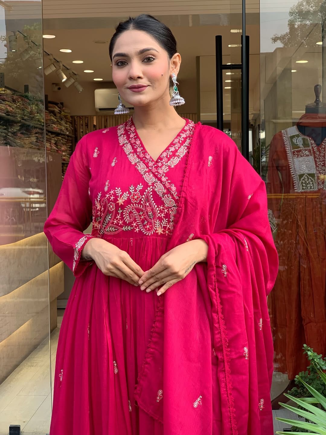 Karwachauth Special – Premium Angrakha Kurti Pant Dupatta Set
