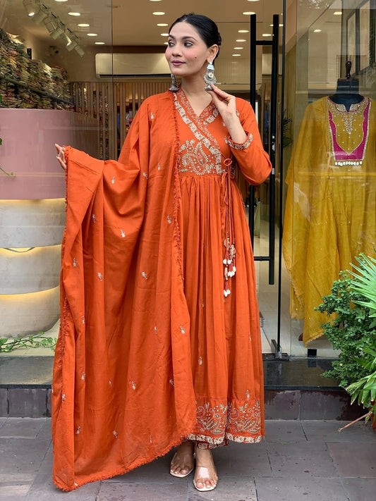 Karwachauth Special – Premium Angrakha Kurti Pant Dupatta Set